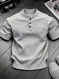 Men's Stand-up Collar Button-down Design Casual Short-sleeved Henley Shirt