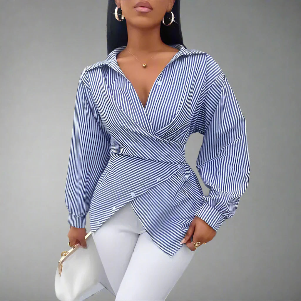 Elara Stripe Wrap Blouse