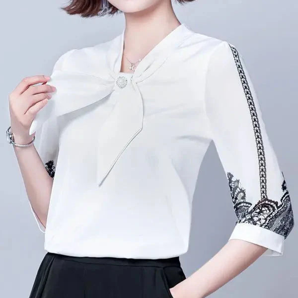 Clarisse Pearl Bow Blouse