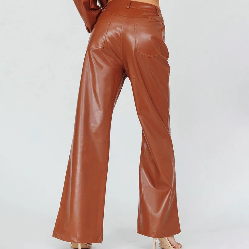 Danica Wide-Leg Leather Pants