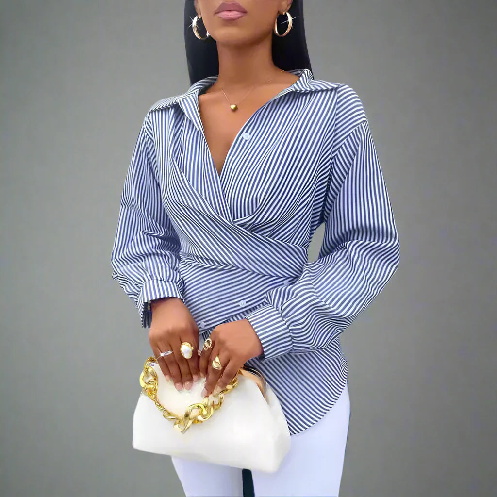 Elara Stripe Wrap Blouse