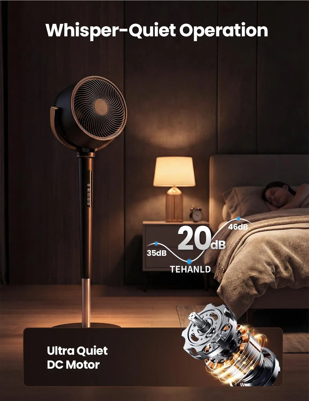 ⚡Fan for Bedroom, 120° Oscillating Standing Fan, DC Motor Quiet Floor Fan